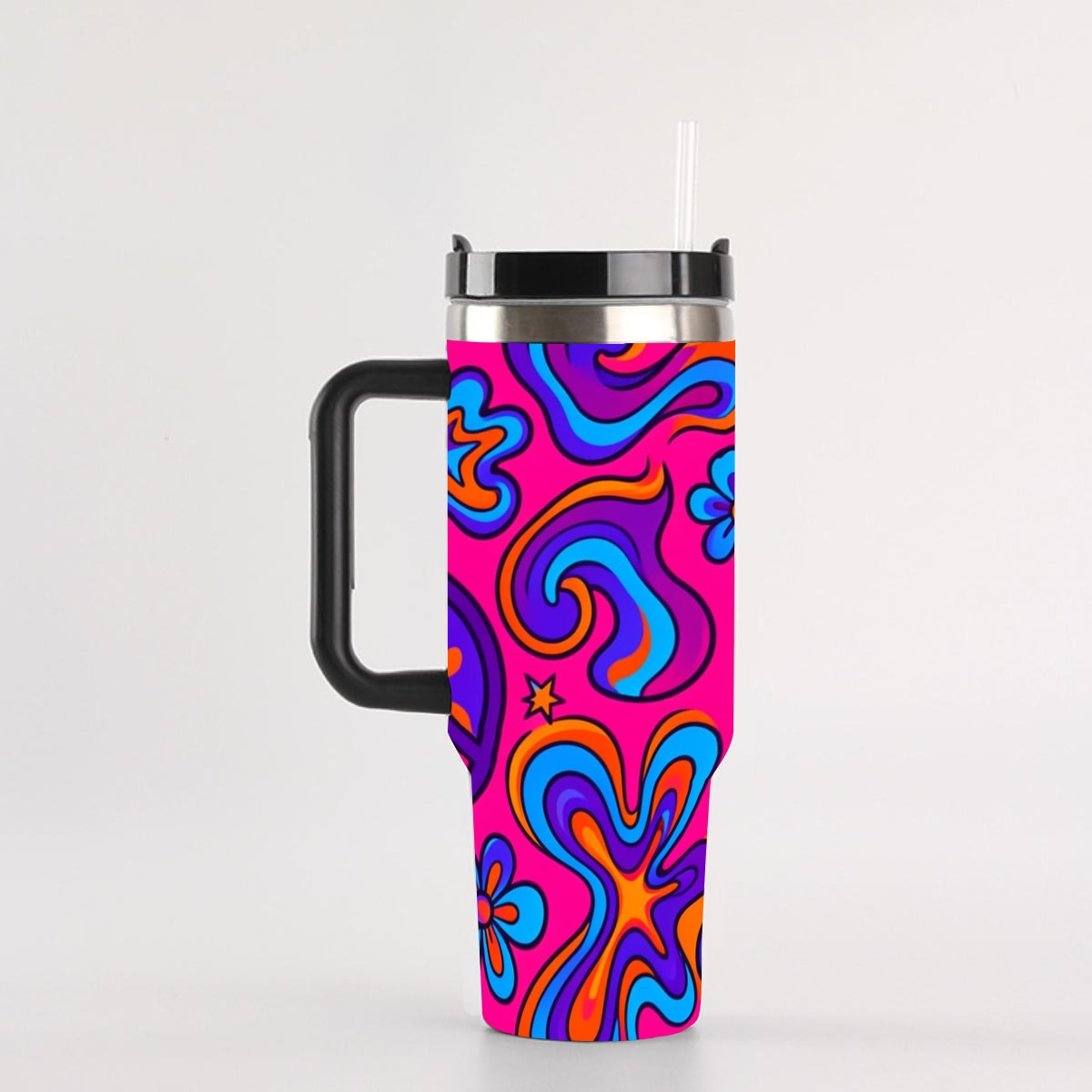 70's psychedelic design 40 oz Tumbler With Handle Printed in USA