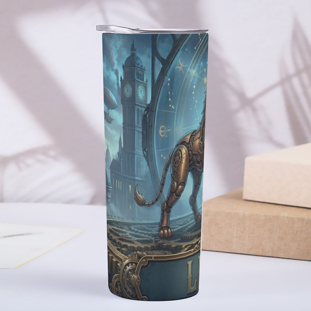 Portable reusable tumbler- Steampunk Leo