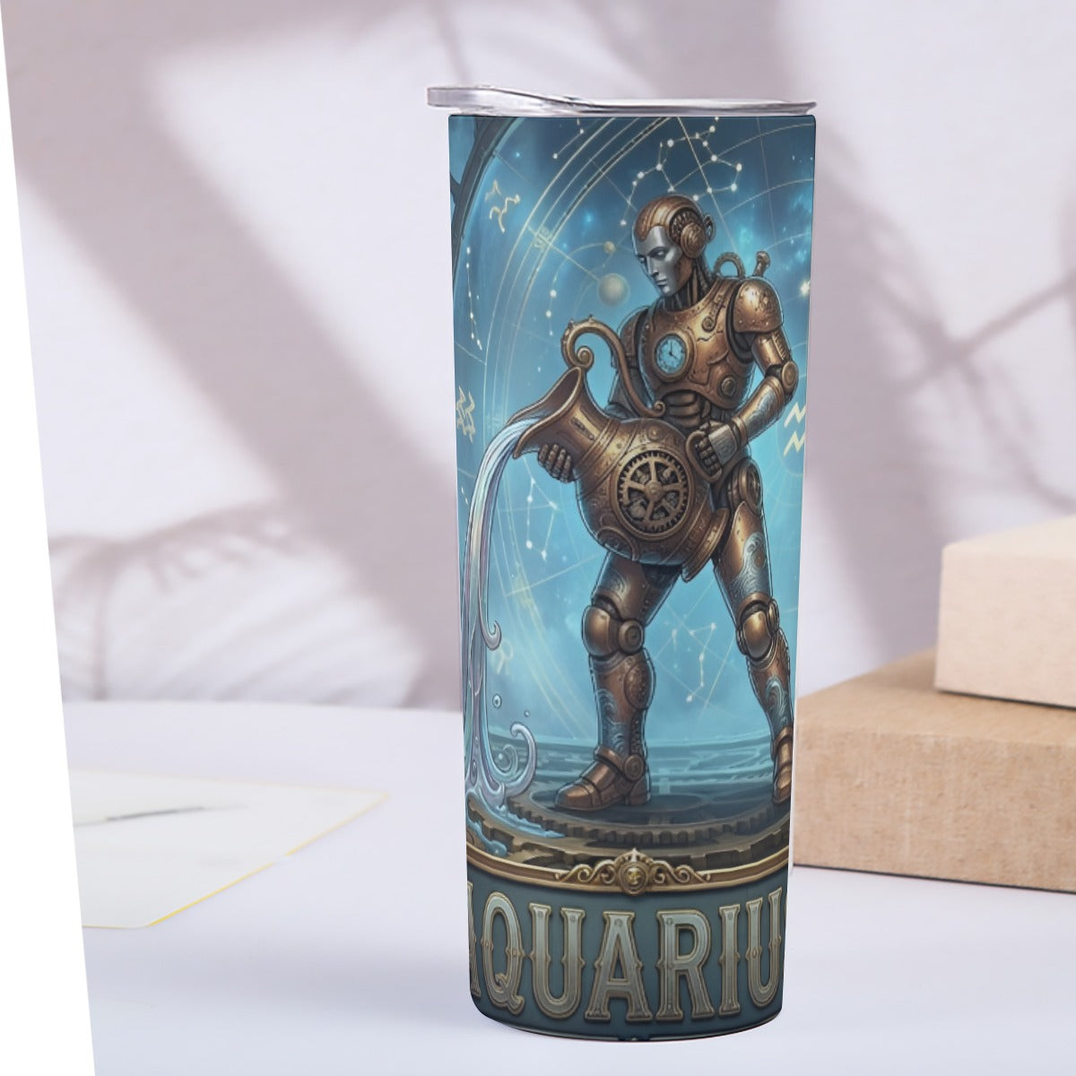 Portable reusable tumbler- Steampunk Aquarius