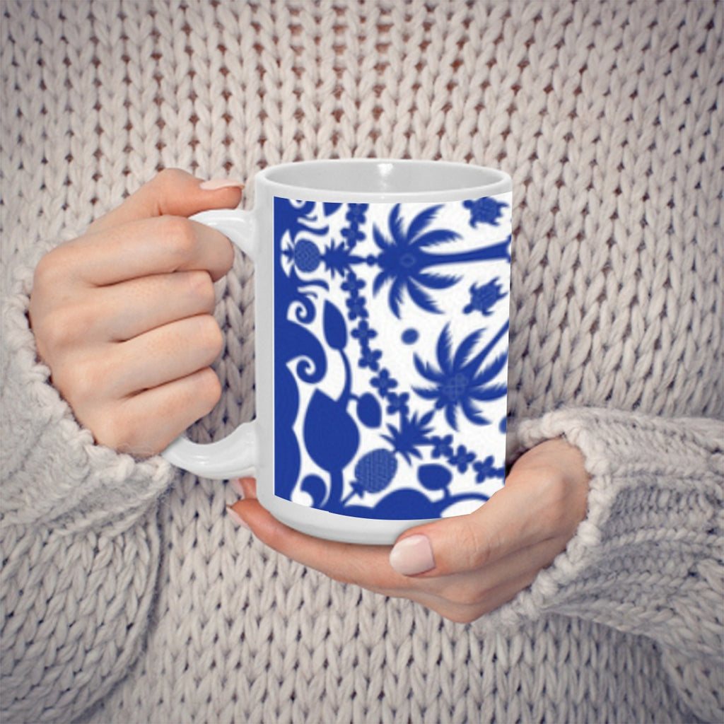 Dark Blue Hawaiian Quilt Pattern 15OZ Mug Printed in USA