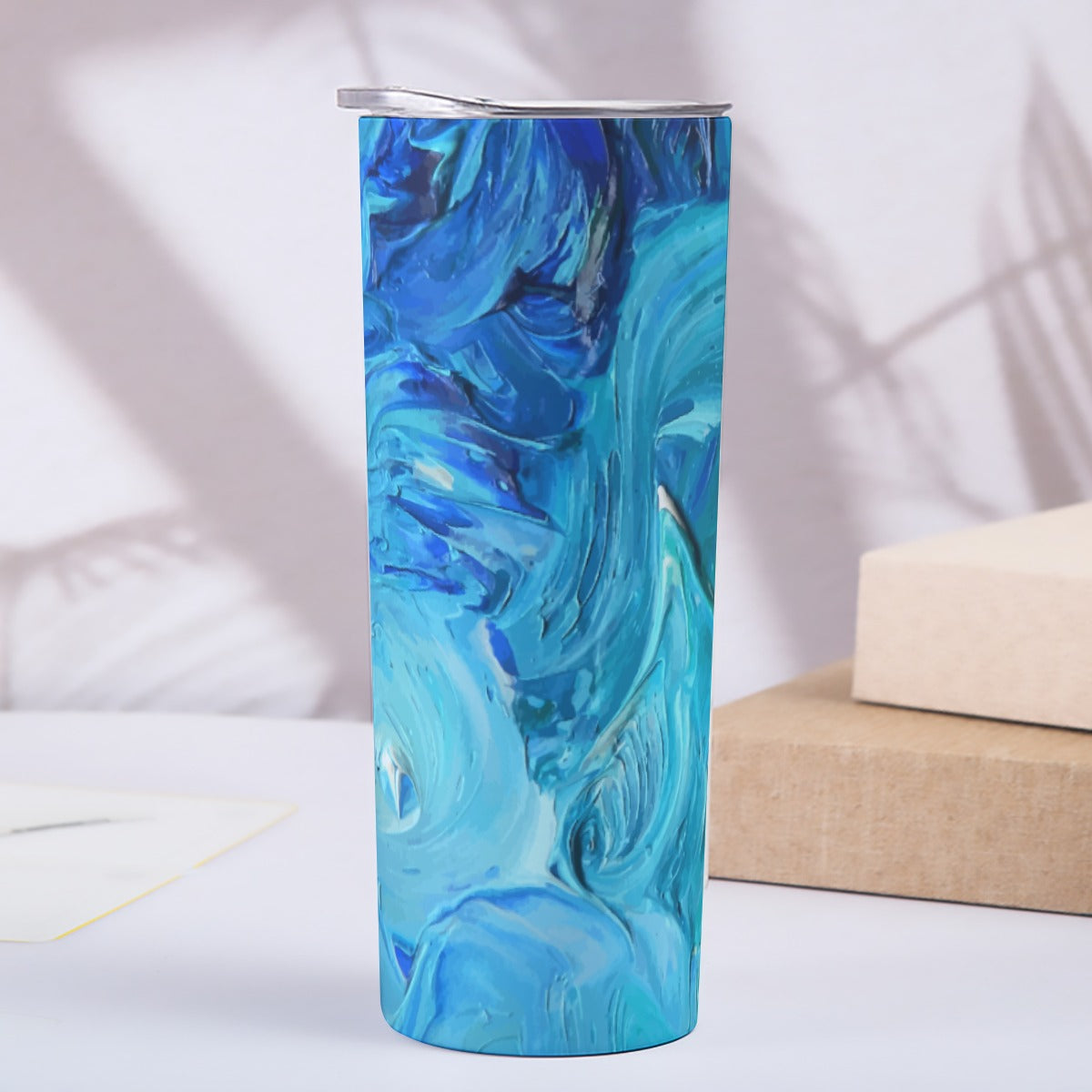 Ocean Blue 20OZ Straight Cup With Sliding Lid Printed in USA