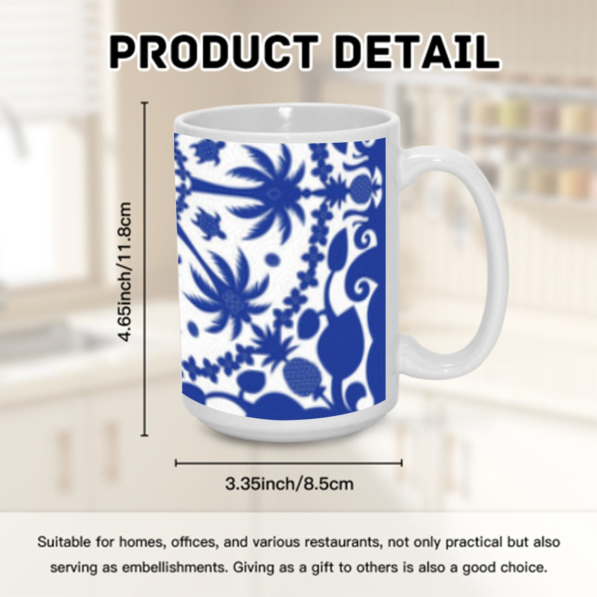 Dark Blue Hawaiian Quilt Pattern 15OZ Mug Printed in USA
