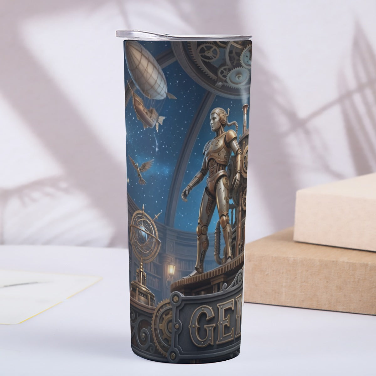Portable reusable tumbler- Steampunk Gemini