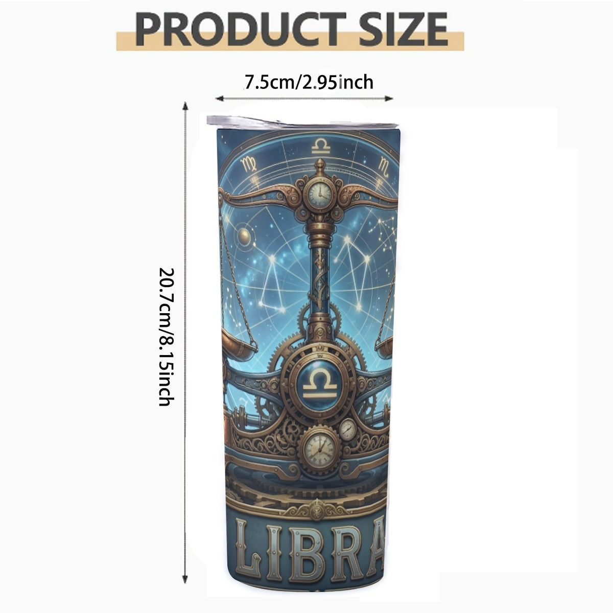 Portable reusable tumbler- Steampunk Libra
