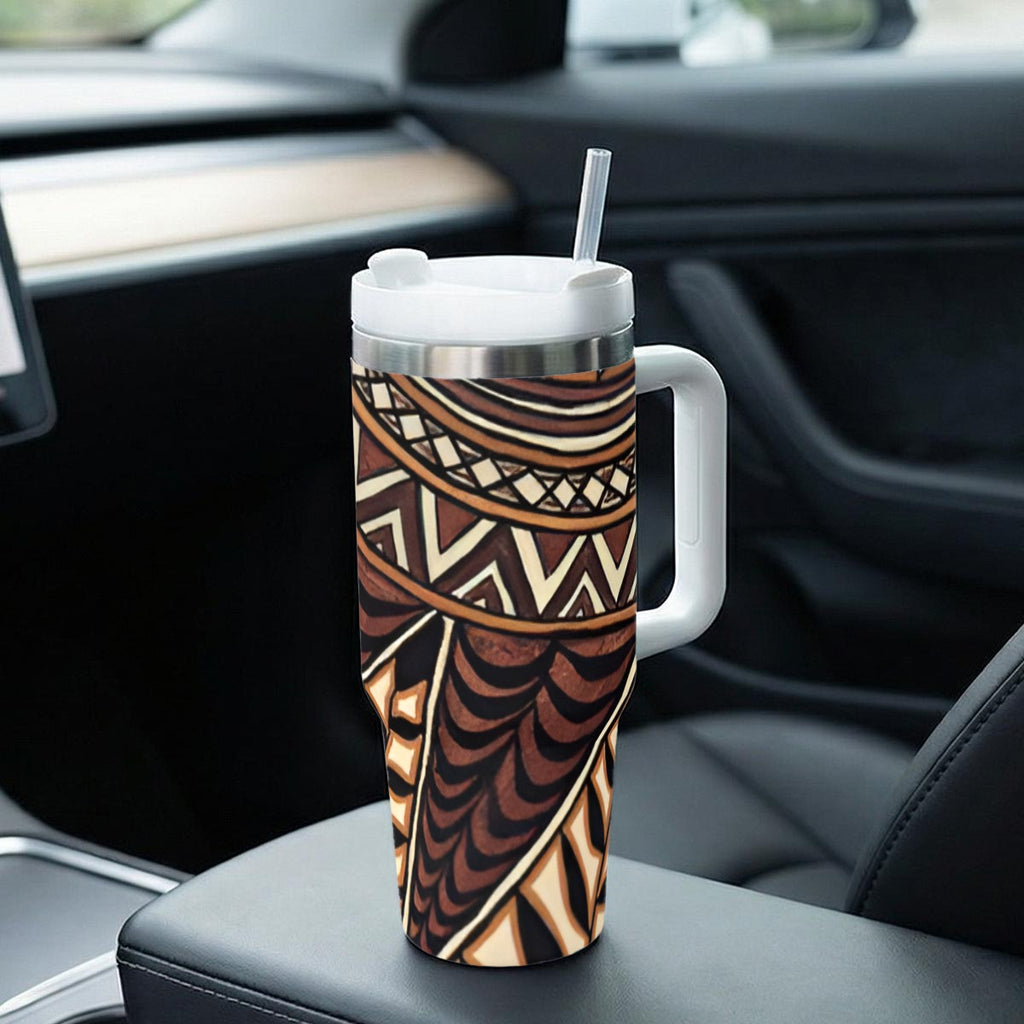 Traditional Hawaiian Tapa Pattern 40 oz Tumbler With Handle Printed in USA