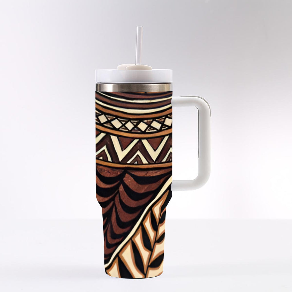 Traditional Hawaiian Tapa Pattern 40 oz Tumbler With Handle Printed in USA