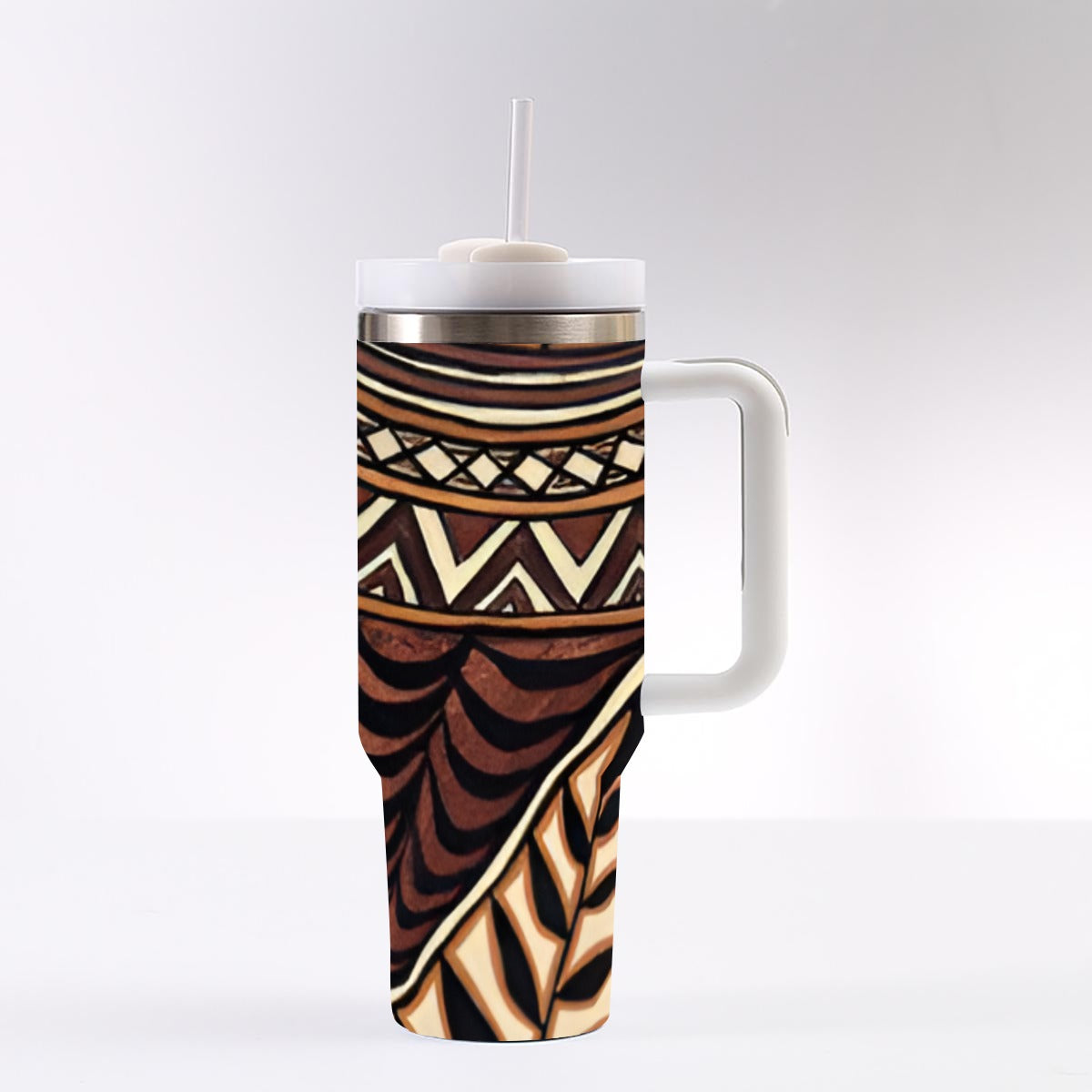 Traditional Hawaiian Tapa Pattern 40 oz Tumbler With Handle Printed in USA