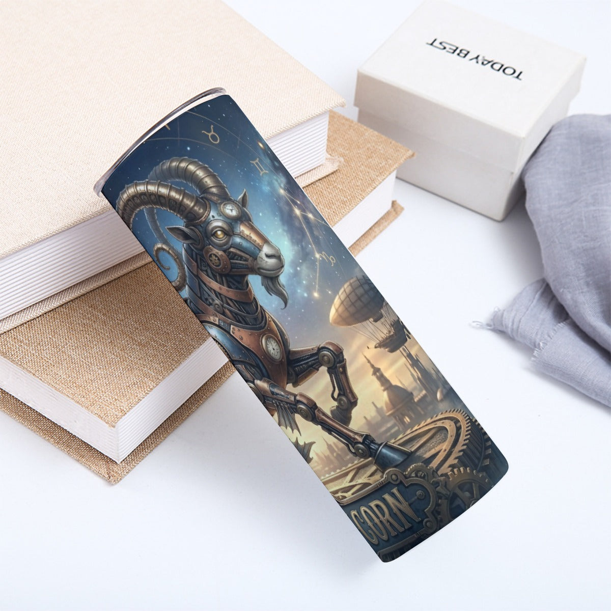 Portable reusable tumbler- Steampunk Capricorn