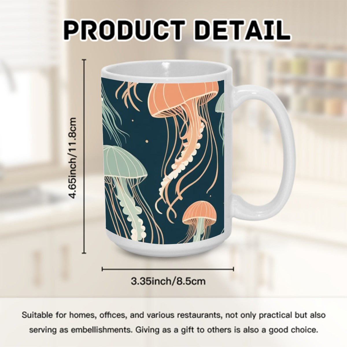 Dark Jellyfish on Teal 15OZ Mug Printed in USA