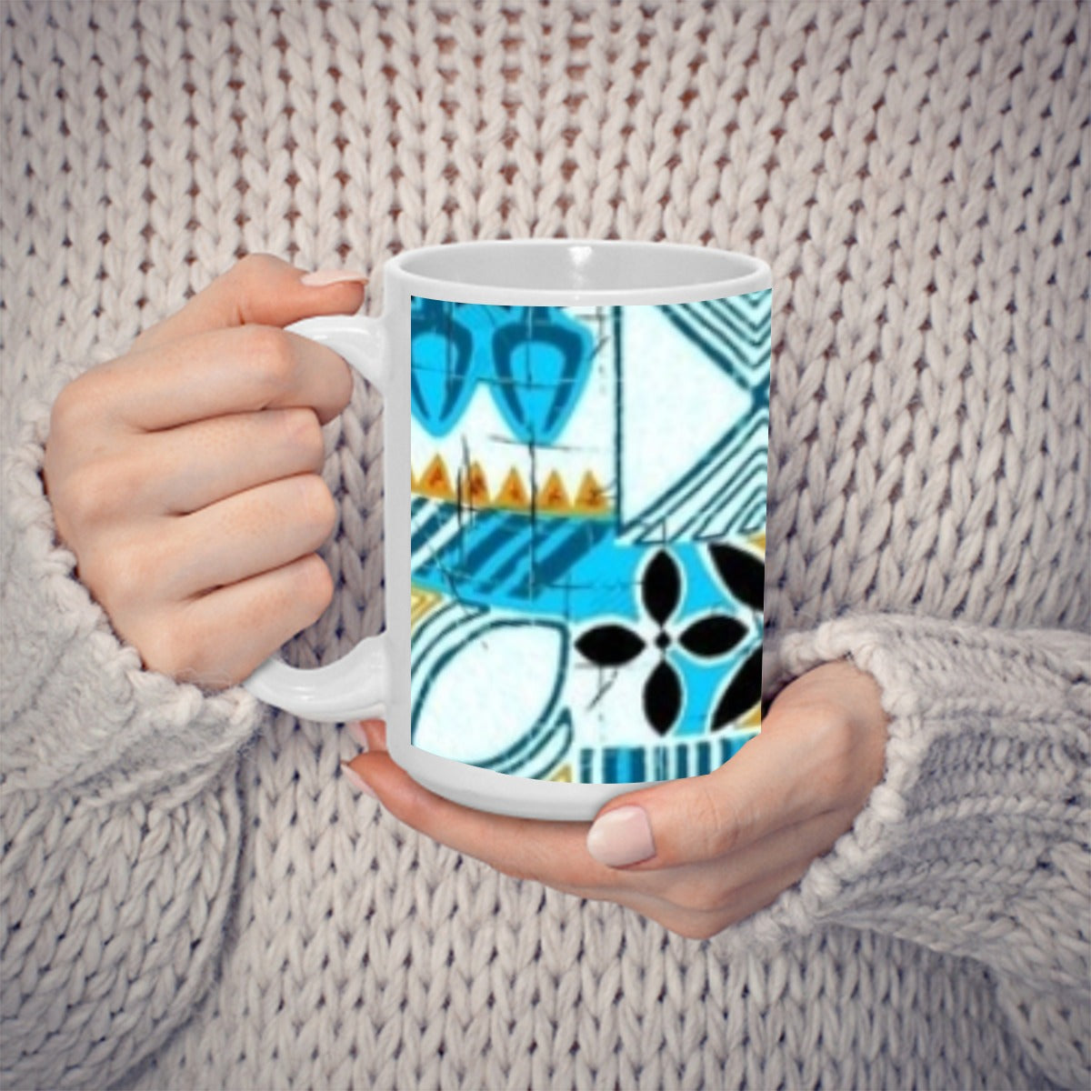 Modern Blue Tapa Pattern 15OZ Mug Printed in USA