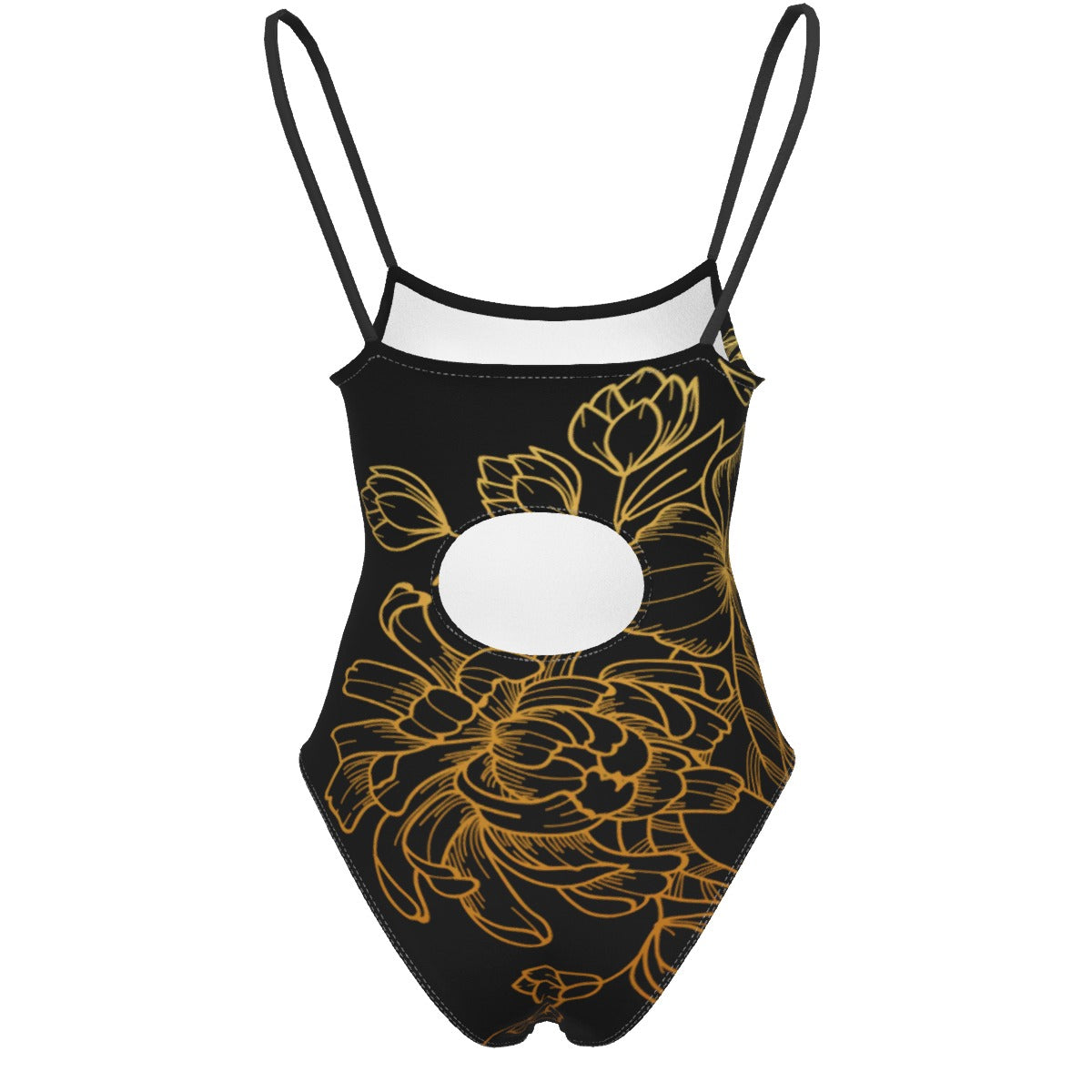 Elegant Gold Filigree All-Over Print Women's Halter Strap Swimsuit
