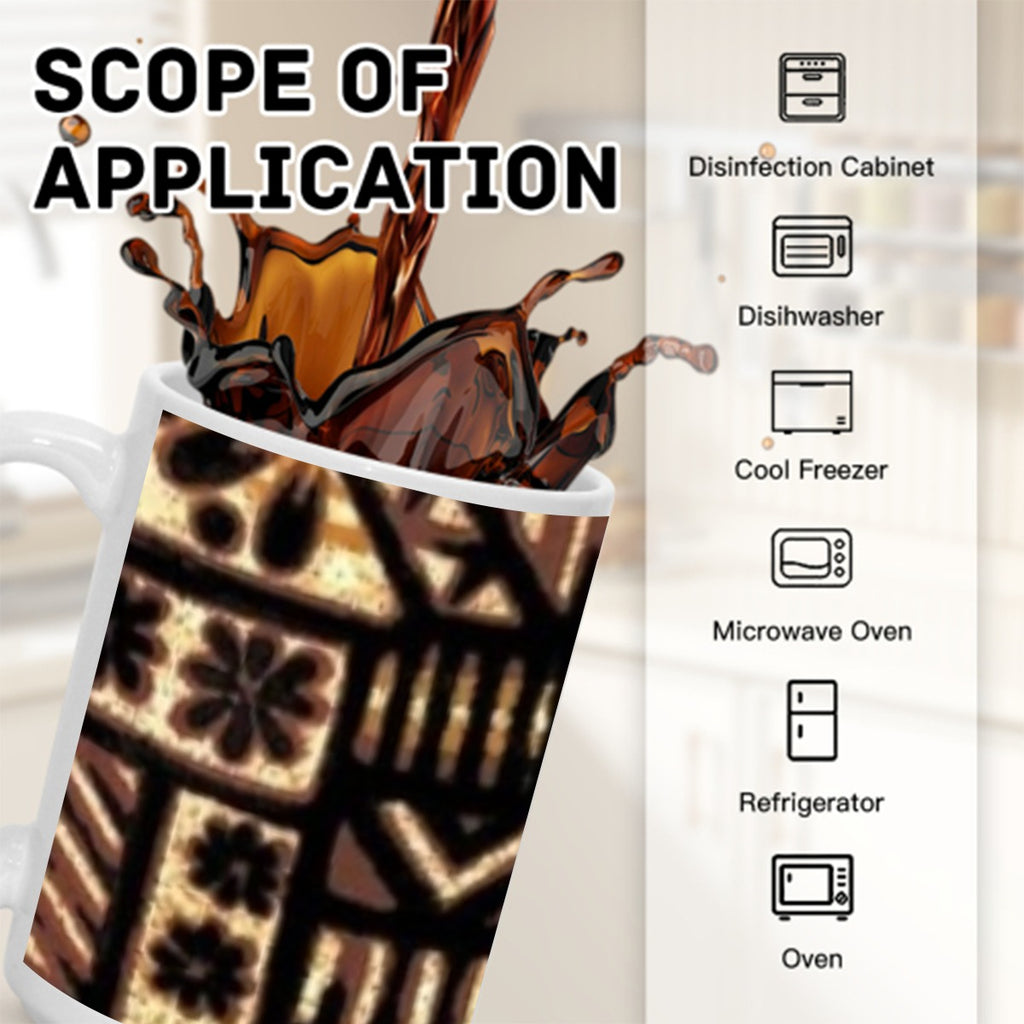 Dark Brown Tapa Pattern 15OZ Mug Printed in USA
