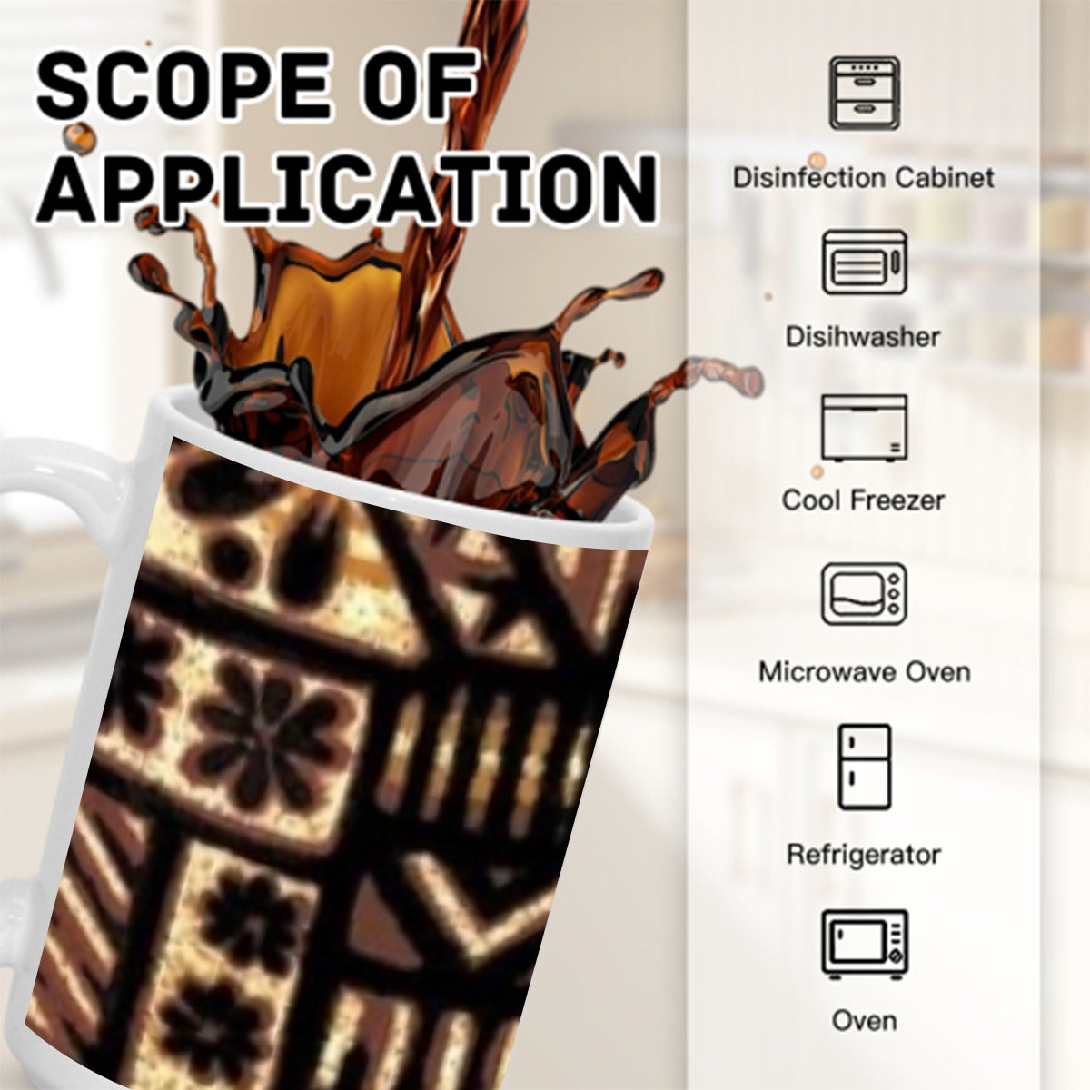 Dark Brown Tapa Pattern 15OZ Mug Printed in USA
