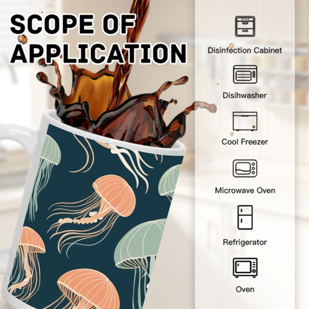 Dark Jellyfish on Teal 15OZ Mug Printed in USA
