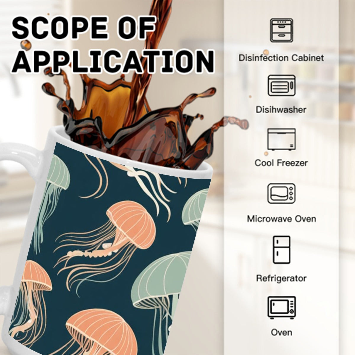 Dark Jellyfish on Teal 15OZ Mug Printed in USA