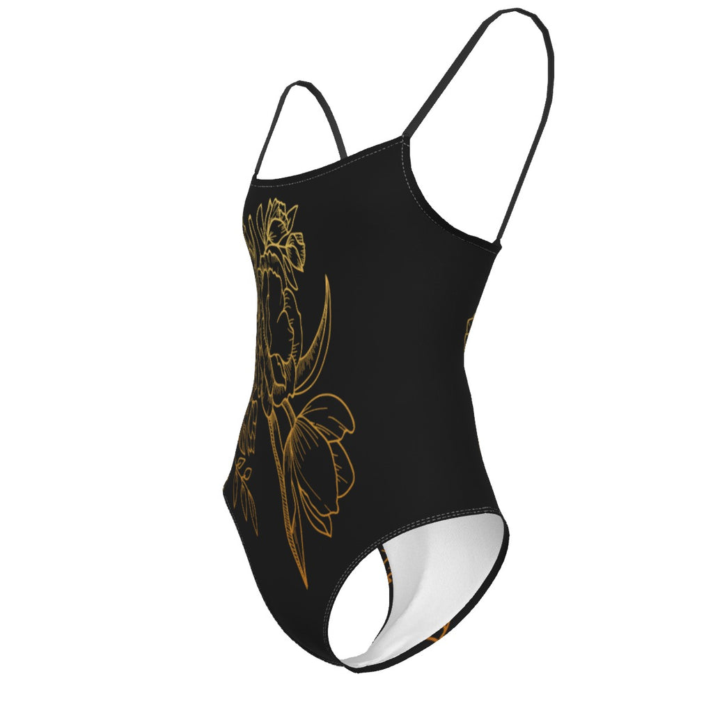 Elegant Gold Filigree All-Over Print Women's Halter Strap Swimsuit
