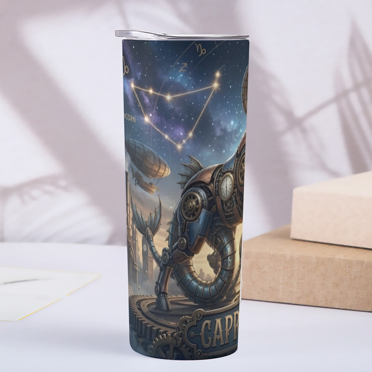 Portable reusable tumbler- Steampunk Capricorn