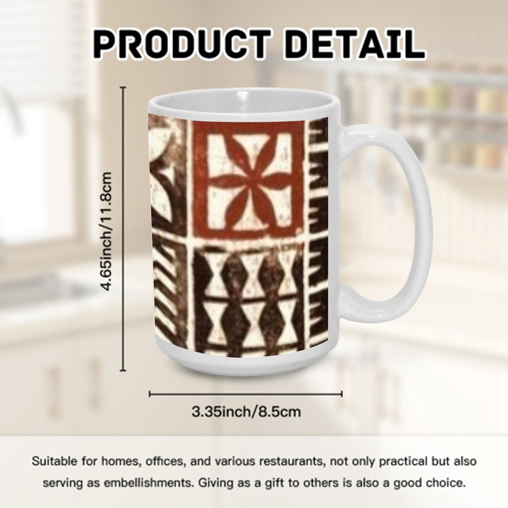 Brown Traditional Tapa Pattern 15OZ Mug Printed in USA