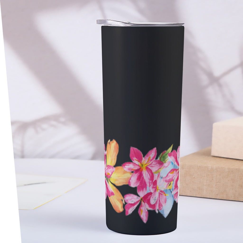 Black with plumerias Custom 20OZ Straight Cup With Sliding Lid Printed in USA