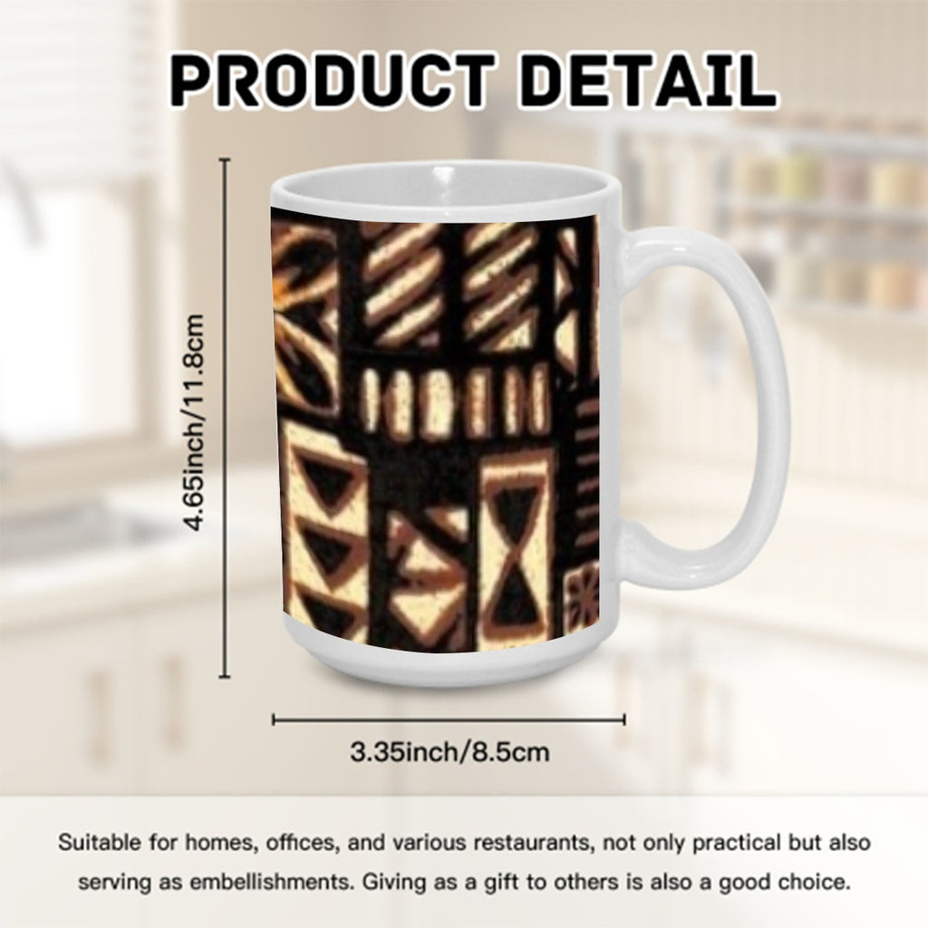 Dark Brown Tapa Pattern 15OZ Mug Printed in USA