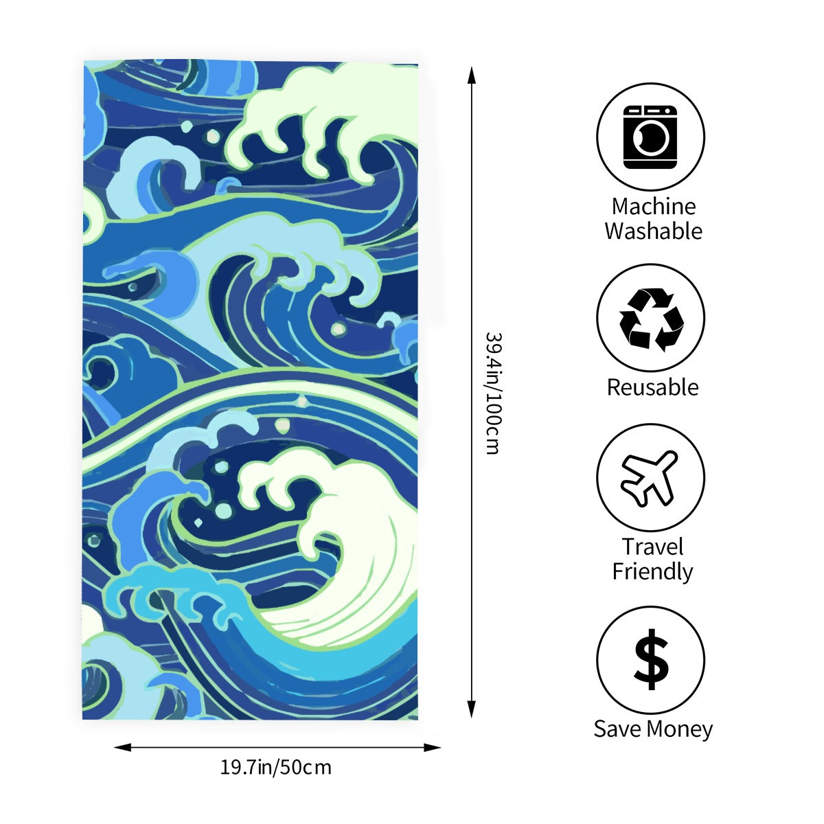 Ocean Waves Children's Bath Towel-Vertical Version Printed in USA