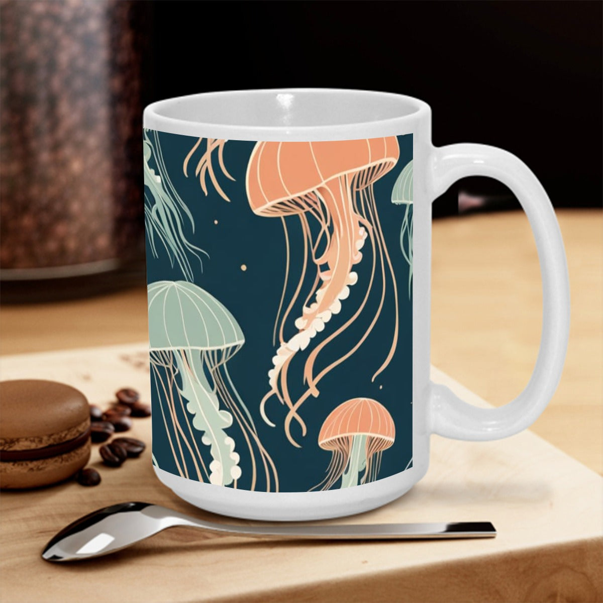 Dark Jellyfish on Teal 15OZ Mug Printed in USA