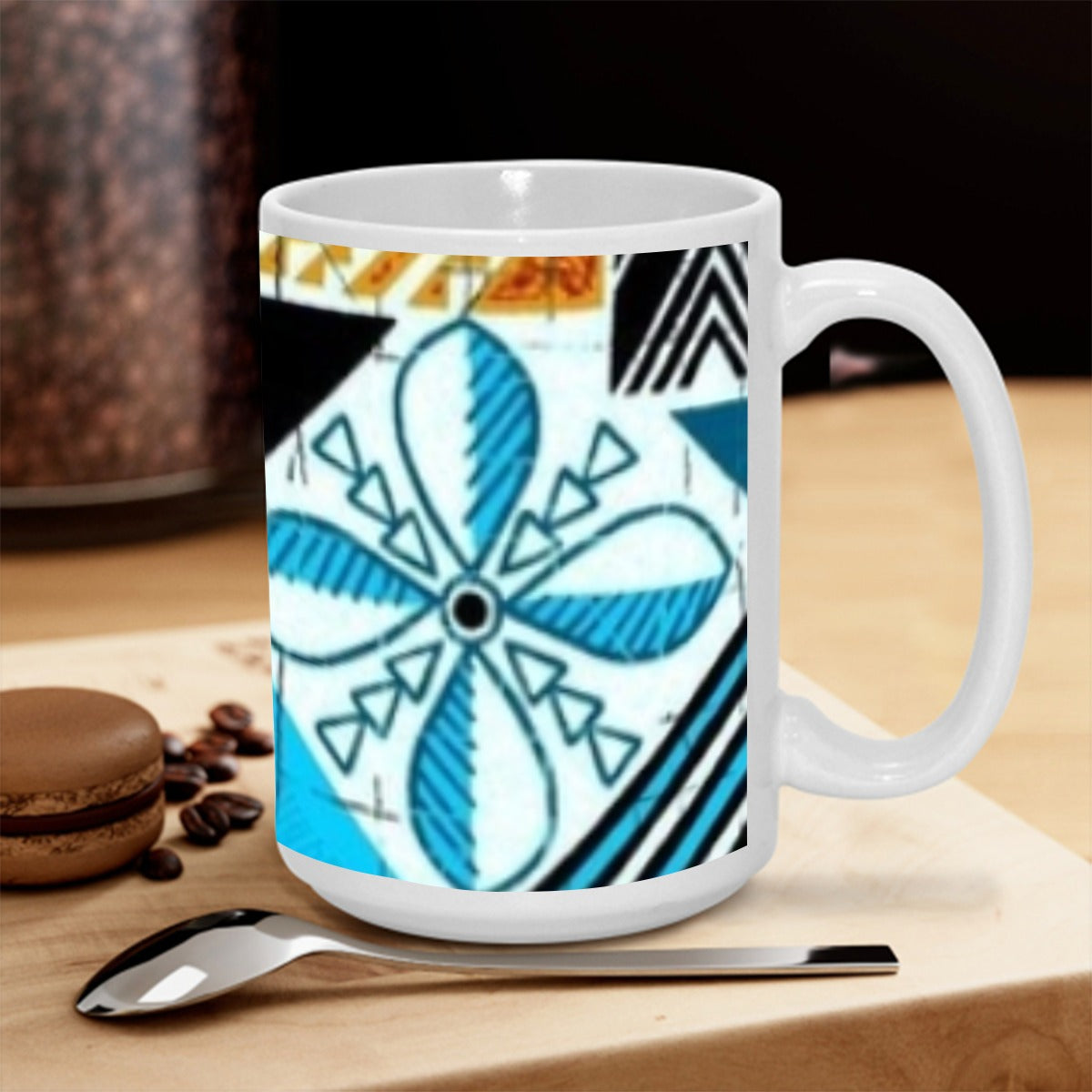 Modern Blue Tapa Pattern 15OZ Mug Printed in USA