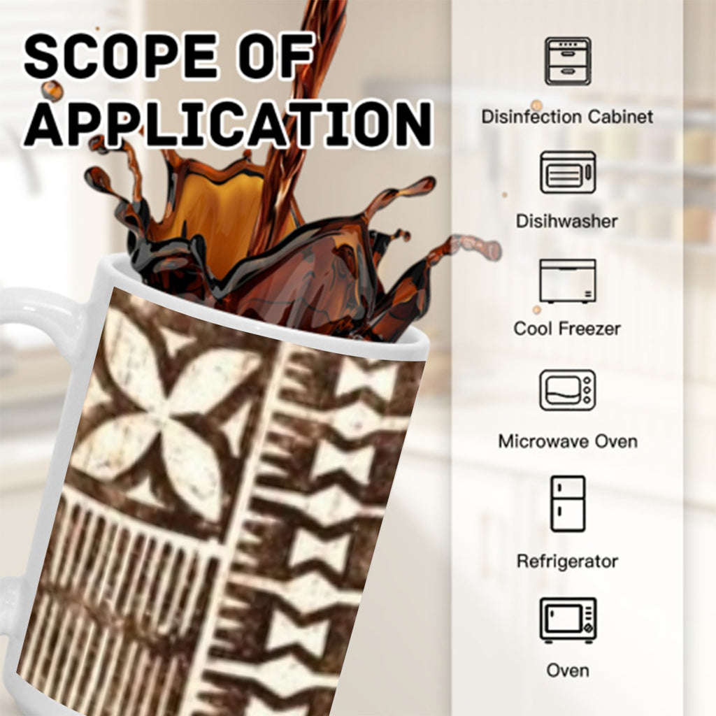 Brown Traditional Tapa Pattern 15OZ Mug Printed in USA