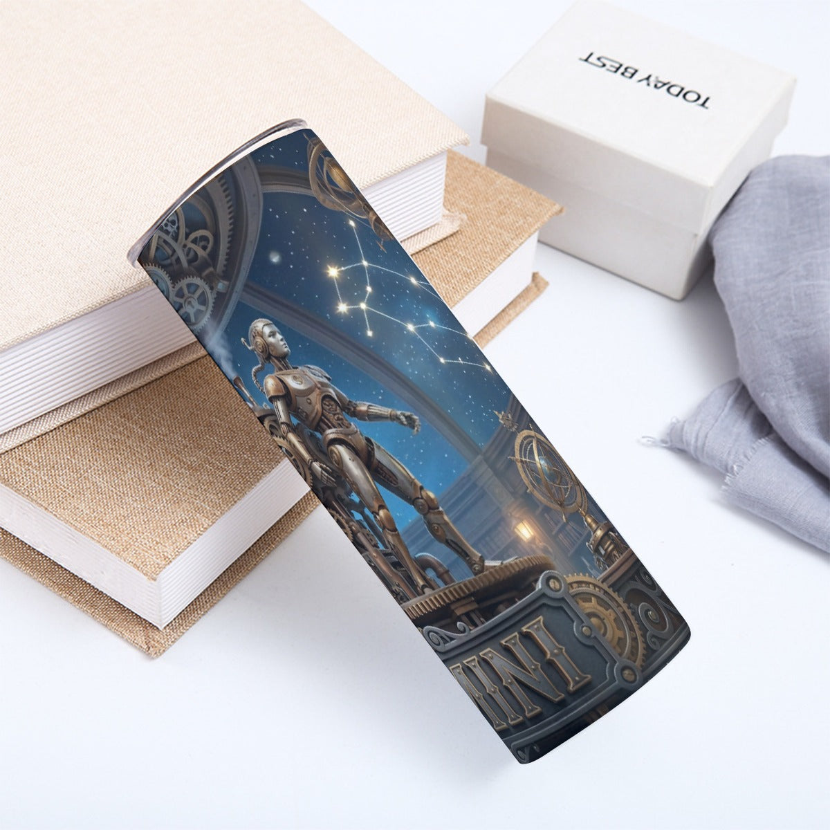Portable reusable tumbler- Steampunk Gemini
