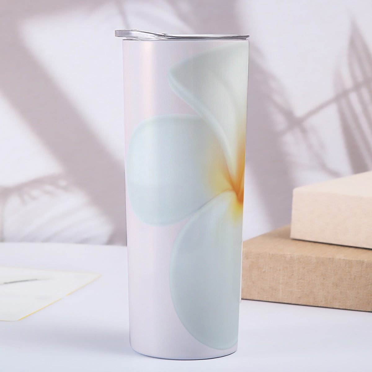 Pink background 20OZ Straight Cup With Sliding Lid Printed in USA