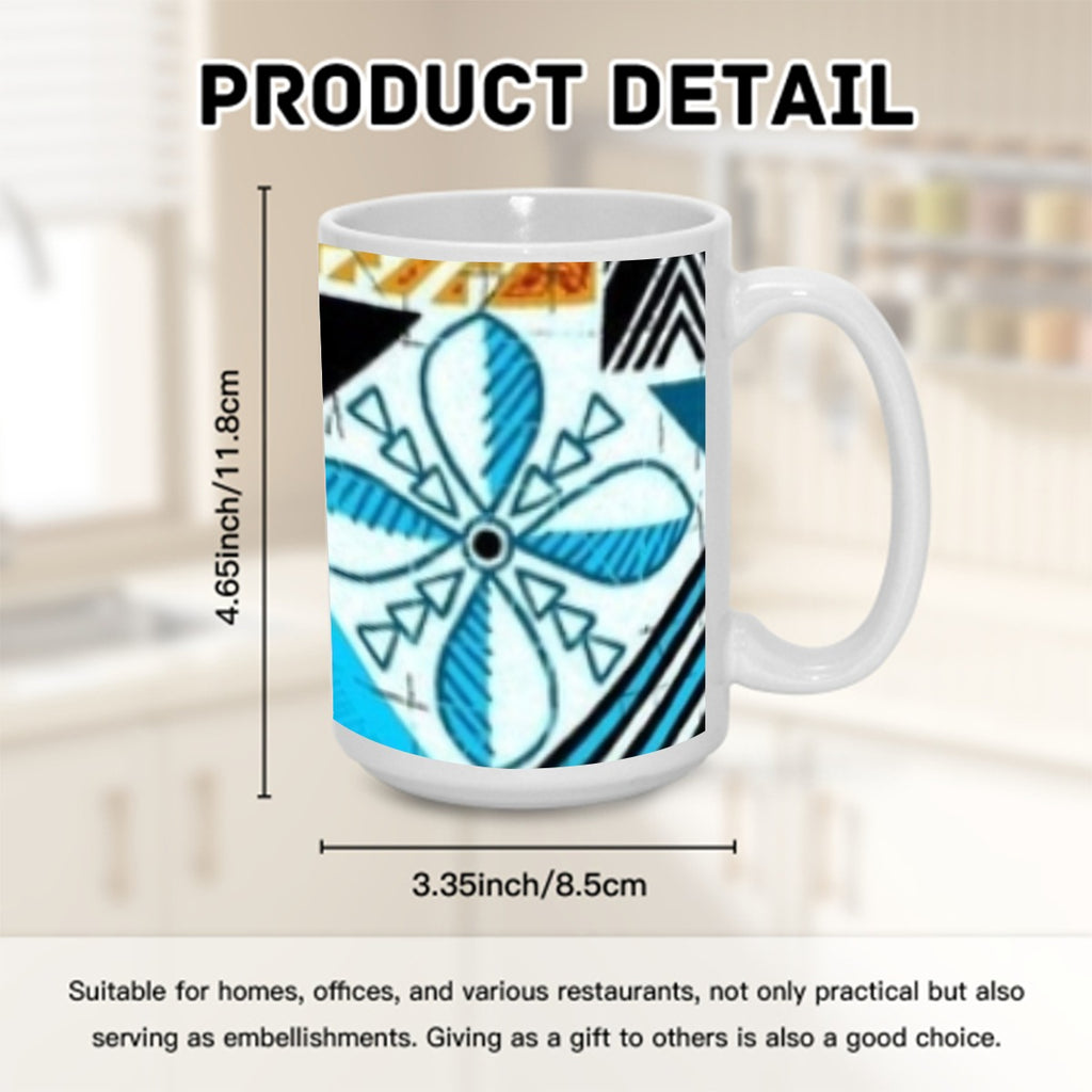 Modern Blue Tapa Pattern 15OZ Mug Printed in USA
