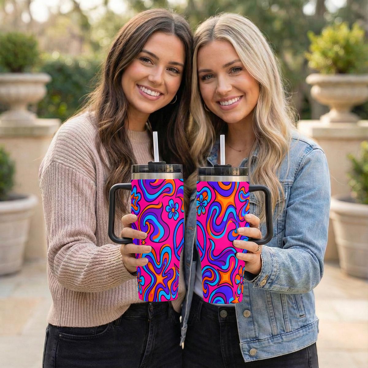 70's psychedelic design 40 oz Tumbler With Handle Printed in USA