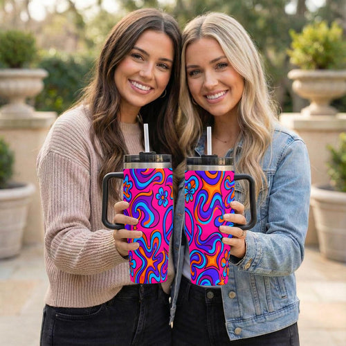 70's psychedelic design 40 oz Tumbler With Handle Printed in USA