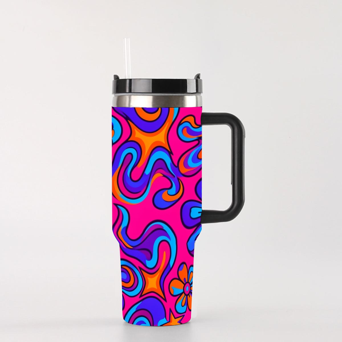 70's psychedelic design 40 oz Tumbler With Handle Printed in USA