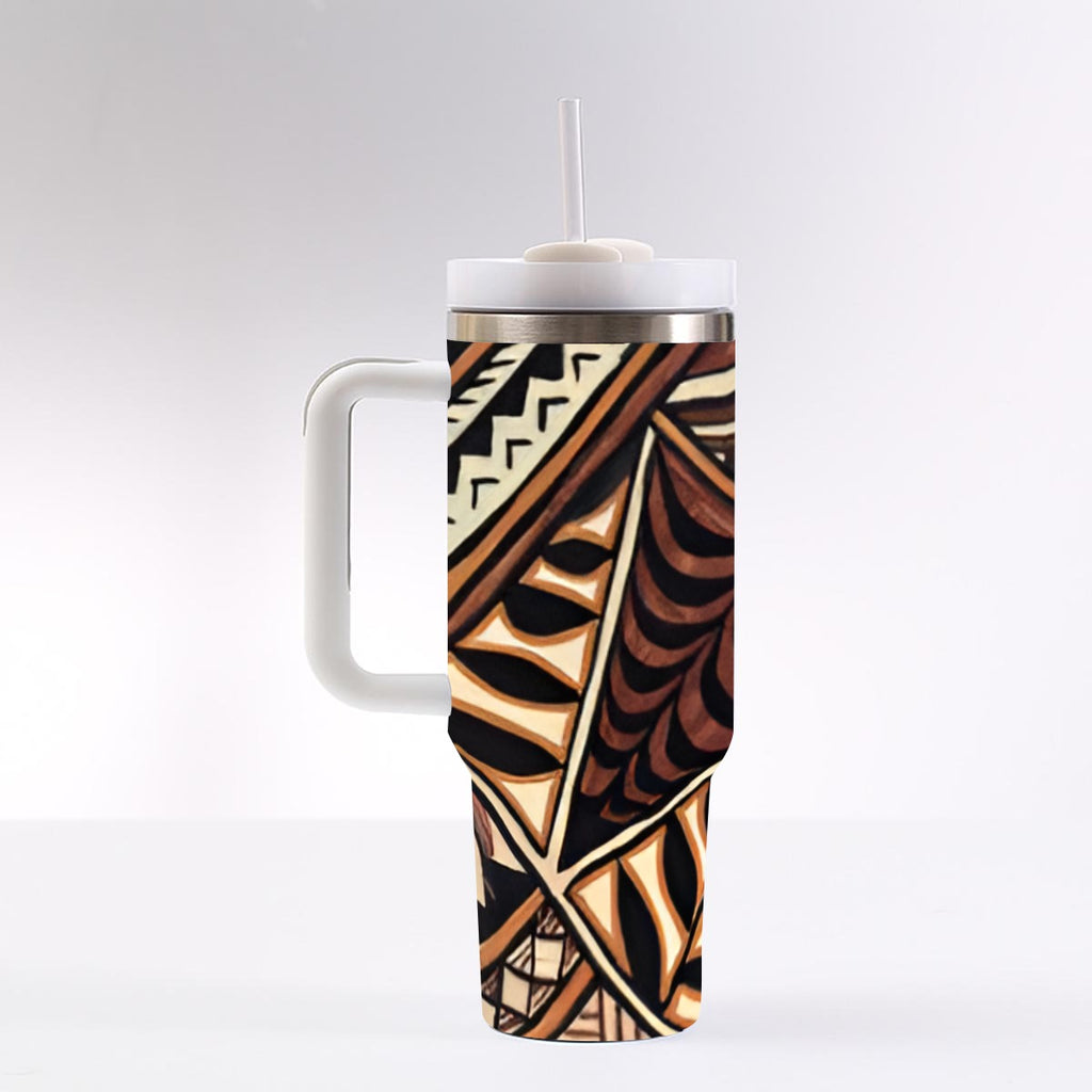 Traditional Hawaiian Tapa Pattern 40 oz Tumbler With Handle Printed in USA