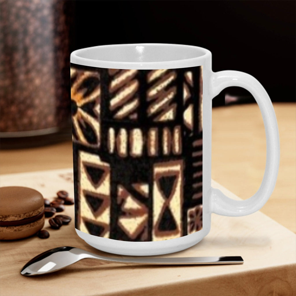 Dark Brown Tapa Pattern 15OZ Mug Printed in USA