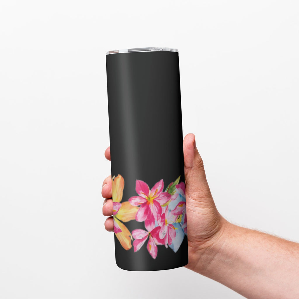 Black with plumerias Custom 20OZ Straight Cup With Sliding Lid Printed in USA