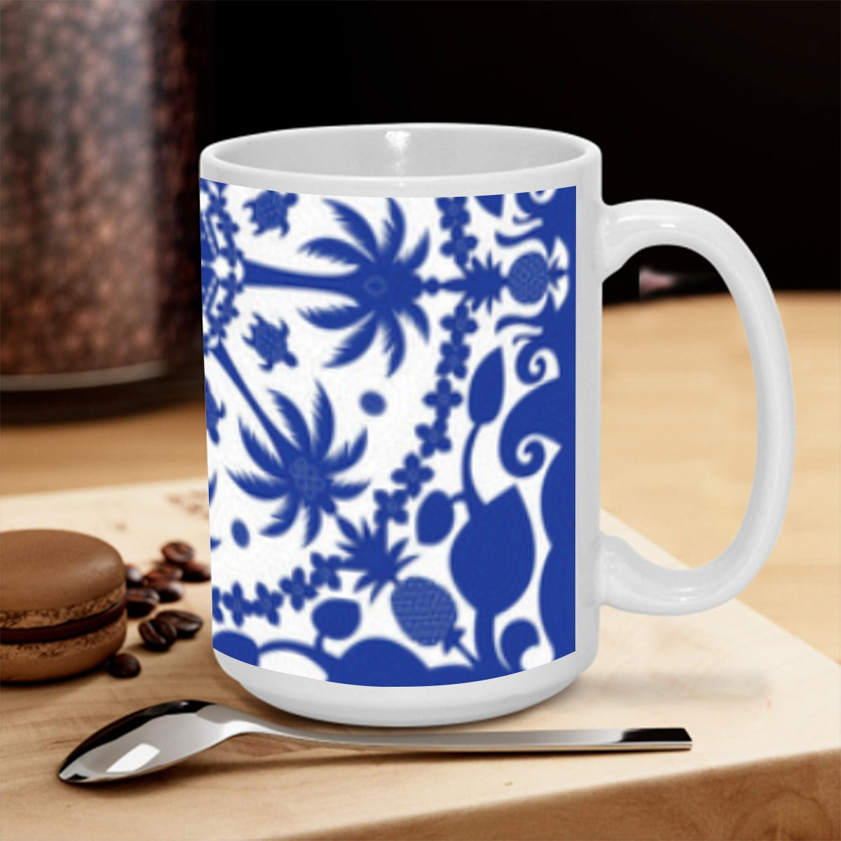 Dark Blue Hawaiian Quilt Pattern 15OZ Mug Printed in USA
