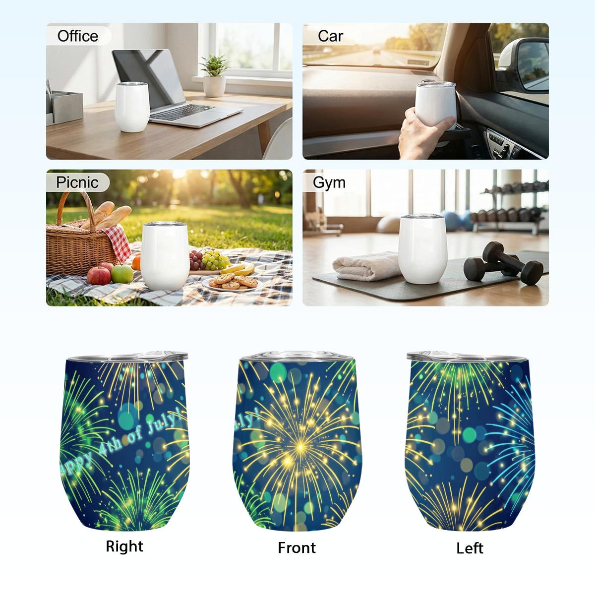 4th of July Fireworks Stainless Steel Stemless Insulated Tumbler Printed in USA|12OZ