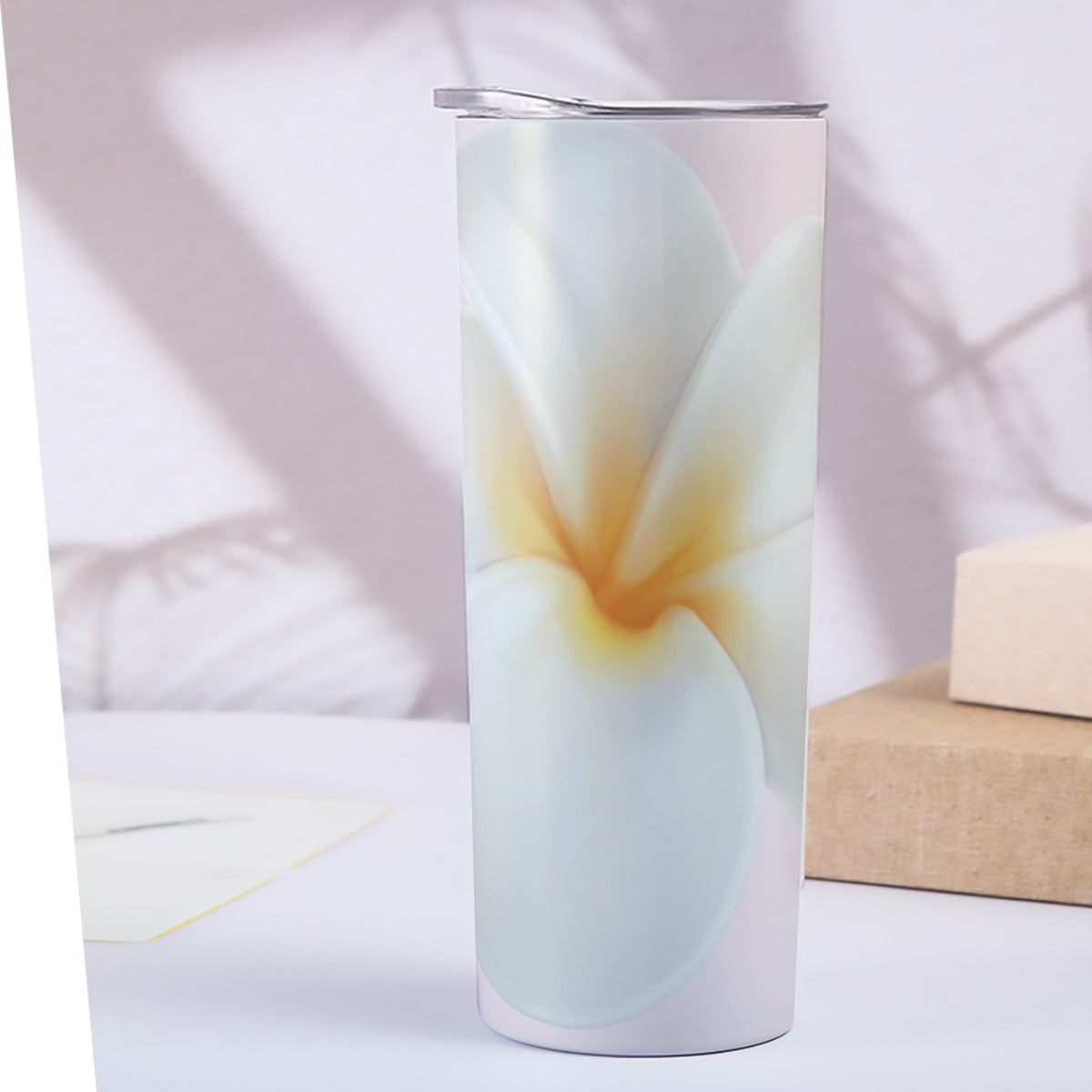Pink background 20OZ Straight Cup With Sliding Lid Printed in USA