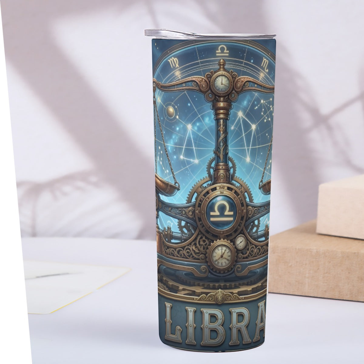 Portable reusable tumbler- Steampunk Libra