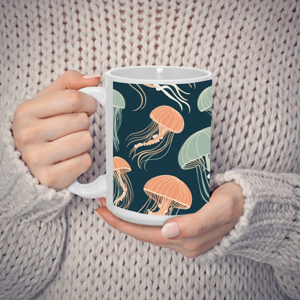 Dark Jellyfish on Teal 15OZ Mug Printed in USA