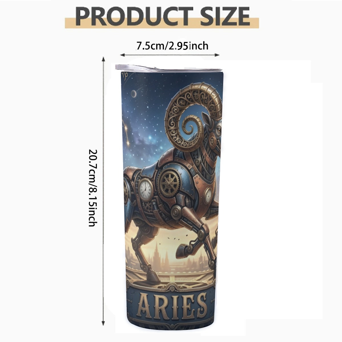 Portable reusable tumbler- Steampunk Aries