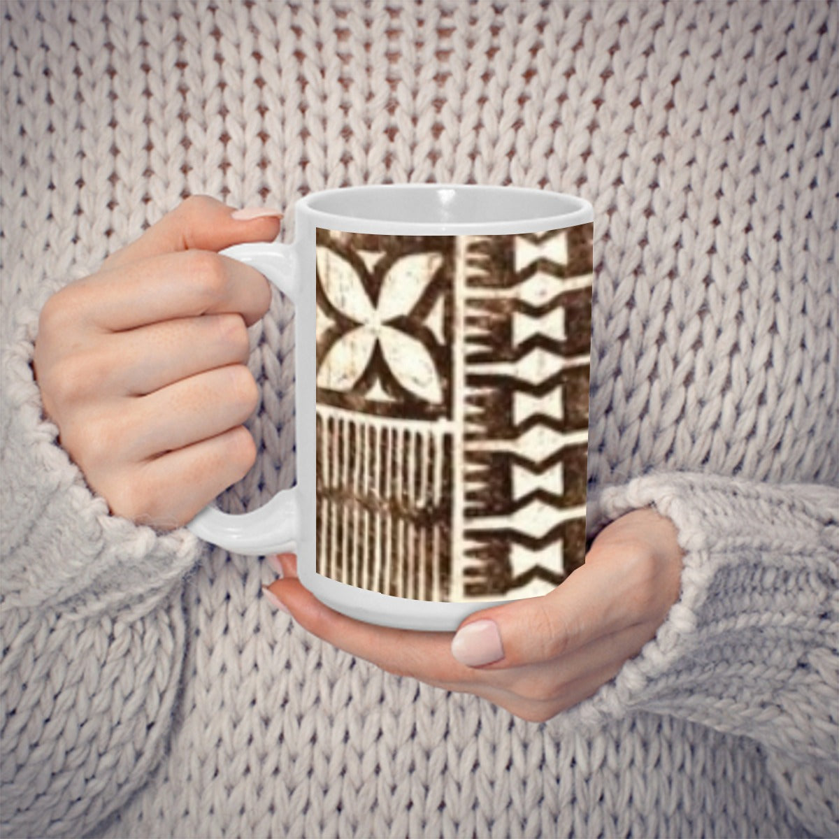 Brown Traditional Tapa Pattern 15OZ Mug Printed in USA