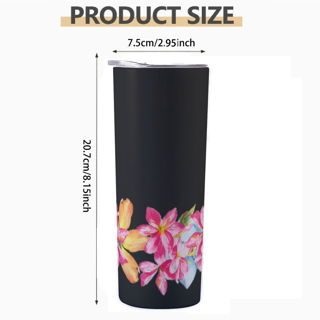 Black with plumerias Custom 20OZ Straight Cup With Sliding Lid Printed in USA