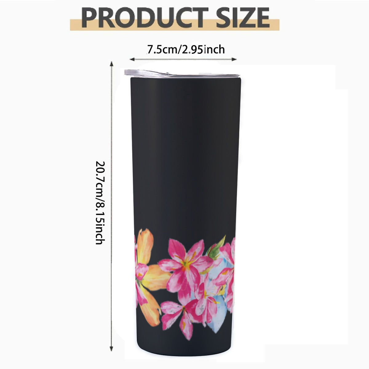 Black with plumerias Custom 20OZ Straight Cup With Sliding Lid Printed in USA