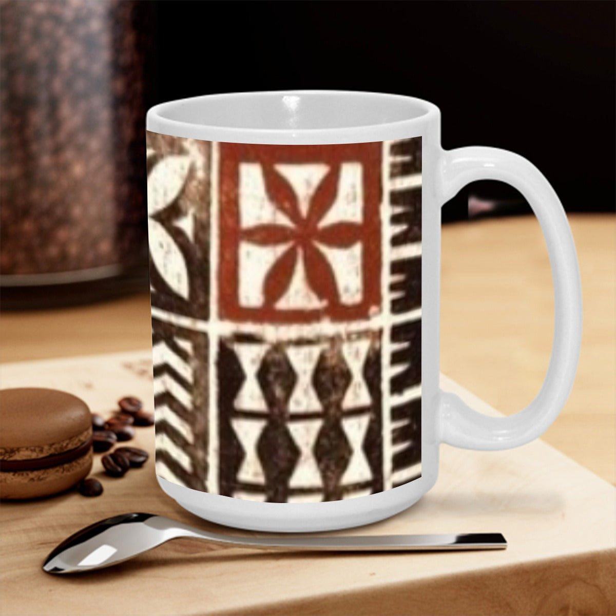 Brown Traditional Tapa Pattern 15OZ Mug Printed in USA