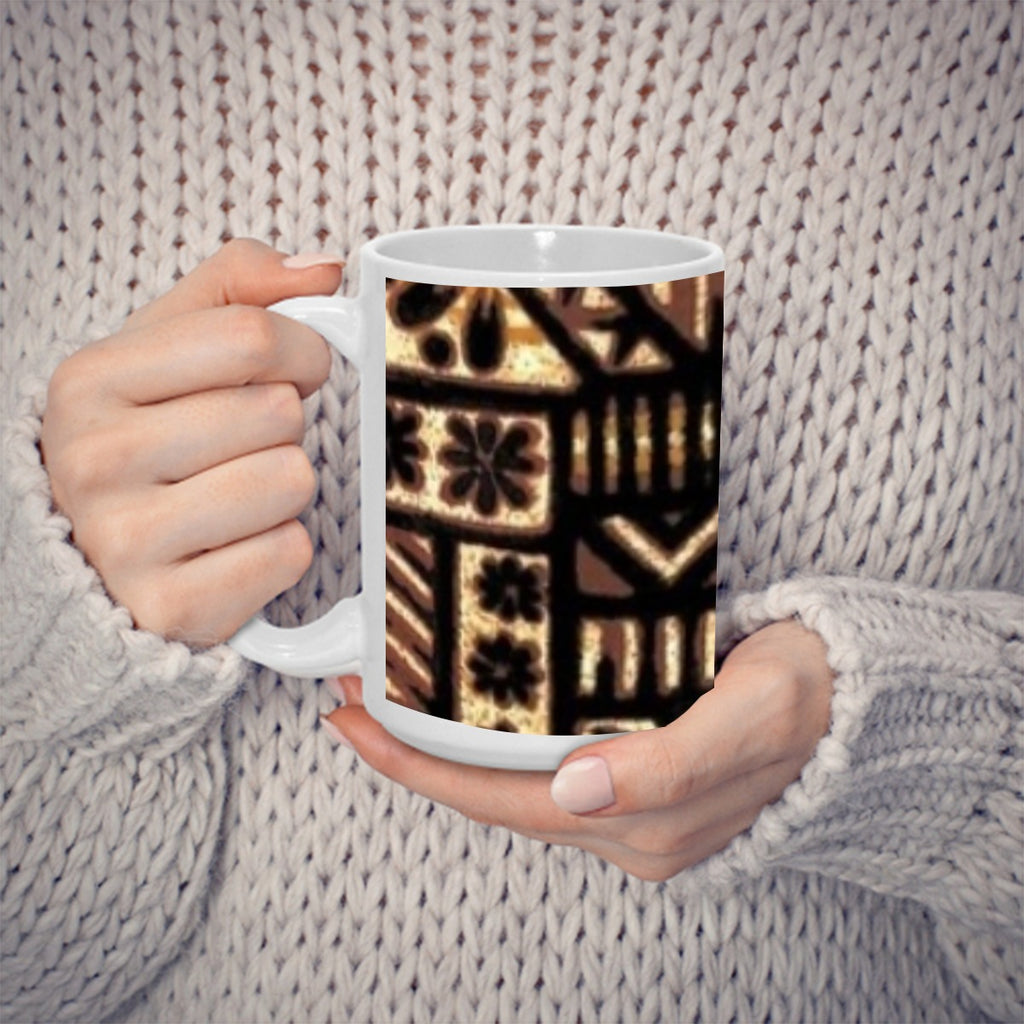 Dark Brown Tapa Pattern 15OZ Mug Printed in USA