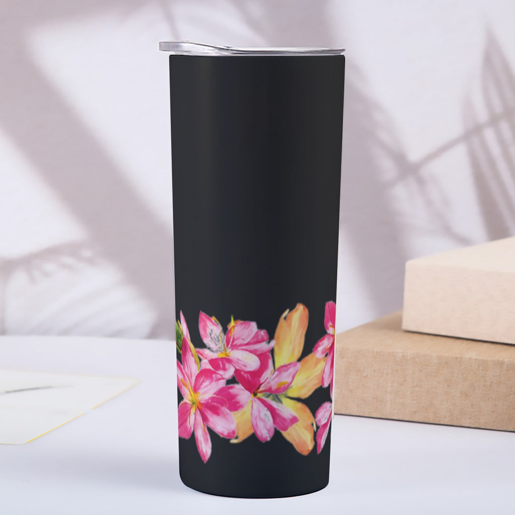 Black with plumerias Custom 20OZ Straight Cup With Sliding Lid Printed in USA
