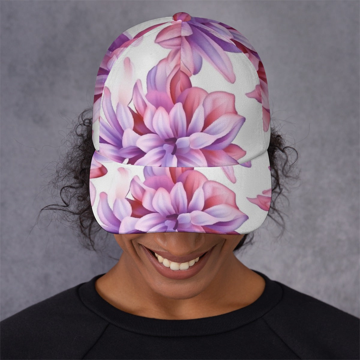 Pink Plumeria All-Over Print Peaked Cap
